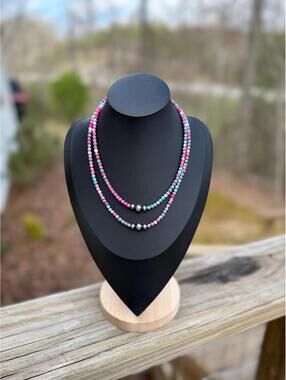 4/6/8 MM Sterling Pearls & Cotton Candy Round Bead Necklace